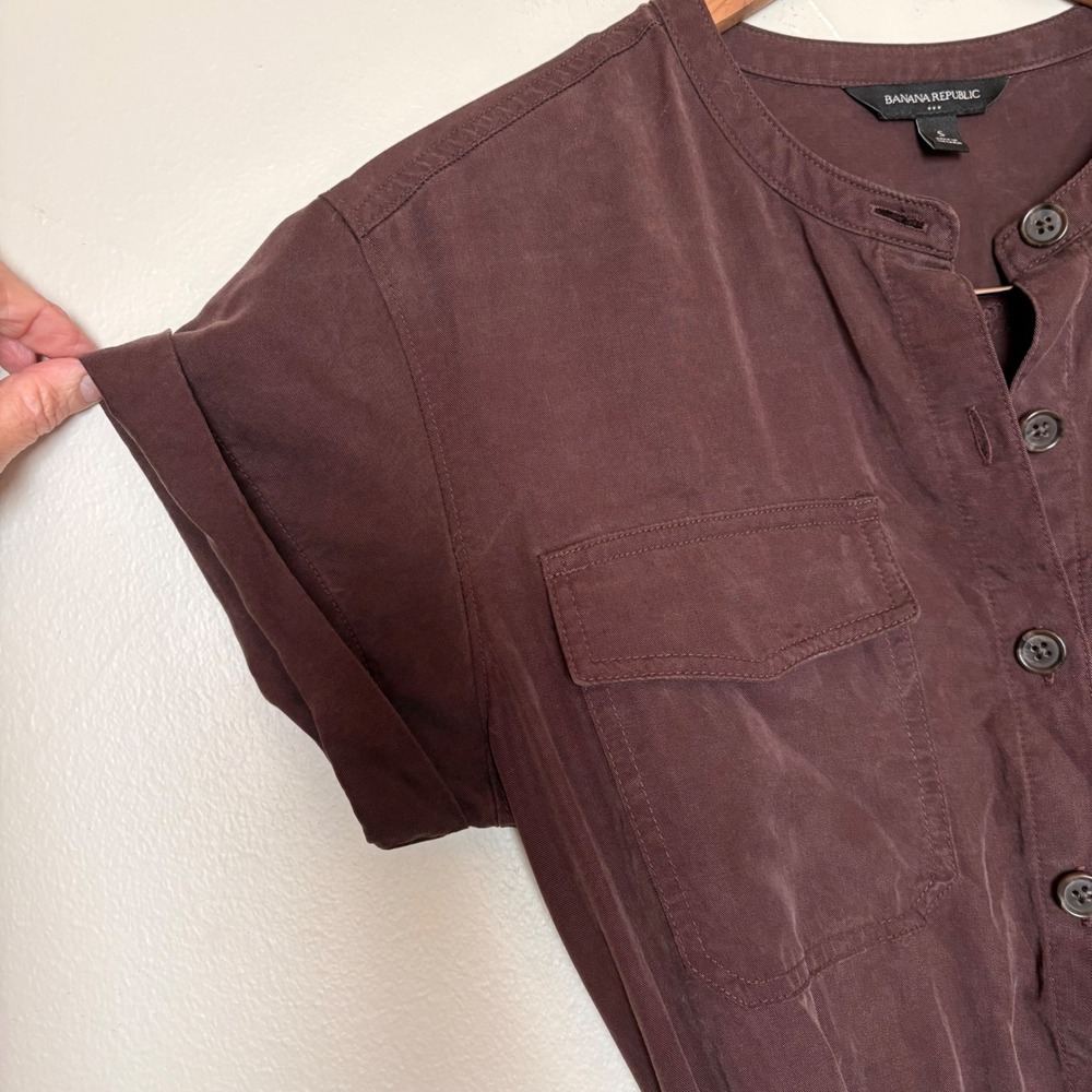 Banana Republic Short Sleeve Shirt Dress in Dark Brown - Picture 4 of 7